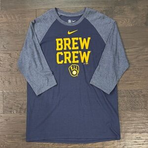 Nike The Nike Tee Milwaukee Brewers Brew Crew 3/4 Sleeve Shirt Size Large Blue